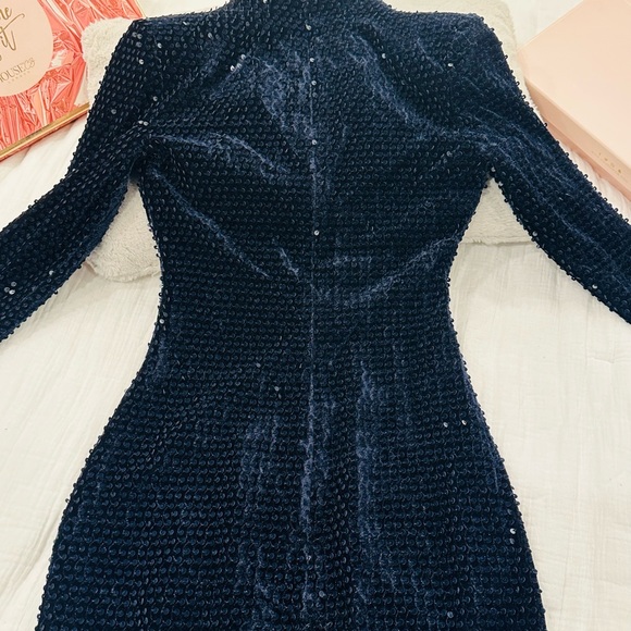 House of CB Navy Sequinned Long Sleeve Dress XS - Picture 8 of 16